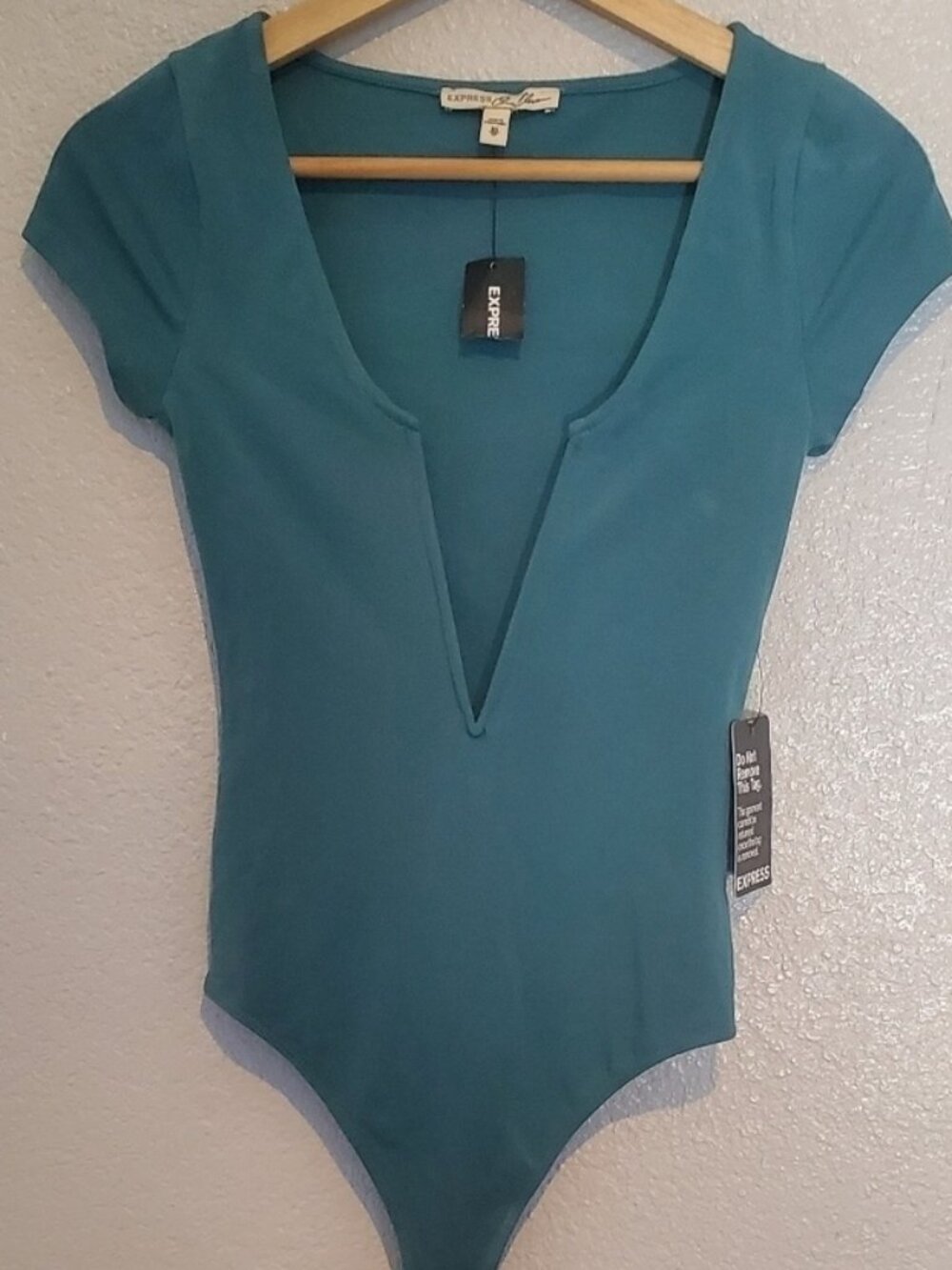 V-Neck Blue Green Thong Bodysuit